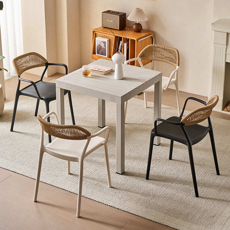 Modern Minimalist Square PP PE Rattan Weaving Dining Chair Backrest Armrest For Dining Room & Kitchen