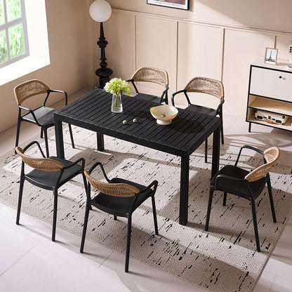 Modern Minimalist Square PP PE Rattan Weaving Dining Chair Backrest Armrest For Dining Room & Kitchen