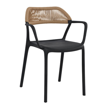 Modern Minimalist Square PP PE Rattan Weaving Dining Chair Backrest Armrest For Dining Room & Kitchen