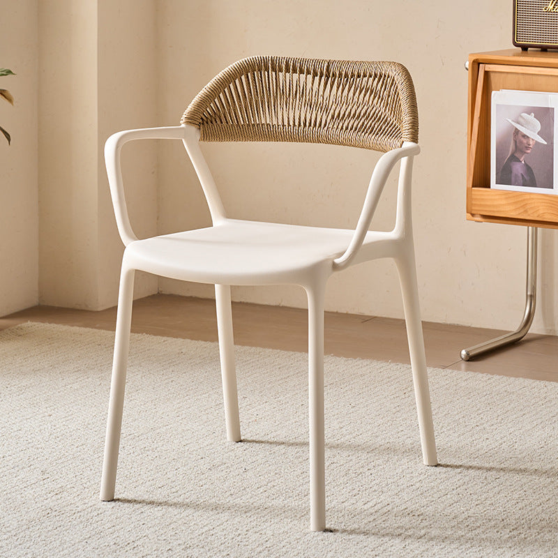 Modern Minimalist Square PP PE Rattan Weaving Dining Chair Backrest Armrest For Dining Room & Kitchen