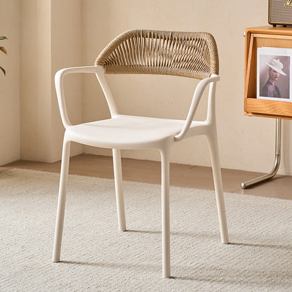 Modern Minimalist Square PP PE Rattan Weaving Dining Chair Backrest Armrest For Dining Room & Kitchen