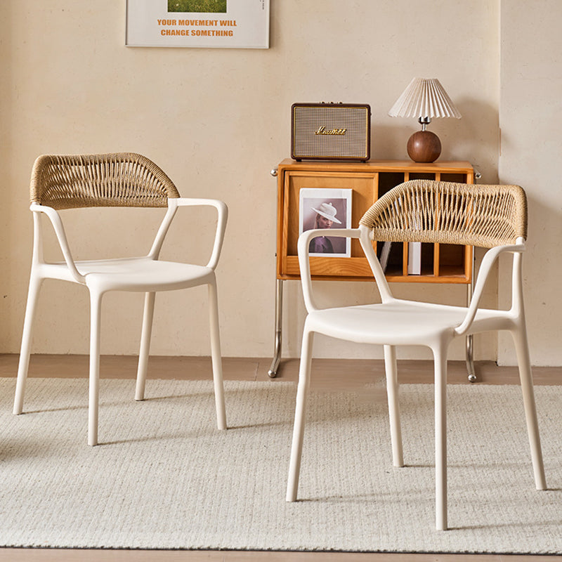 Modern Minimalist Square PP PE Rattan Weaving Dining Chair Backrest Armrest For Dining Room & Kitchen