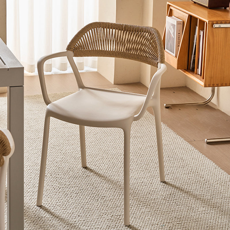 Modern Minimalist Square PP PE Rattan Weaving Dining Chair Backrest Armrest For Dining Room & Kitchen