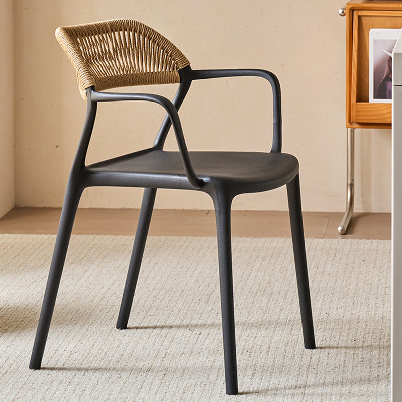 Modern Minimalist Square PP PE Rattan Weaving Dining Chair Backrest Armrest For Dining Room & Kitchen