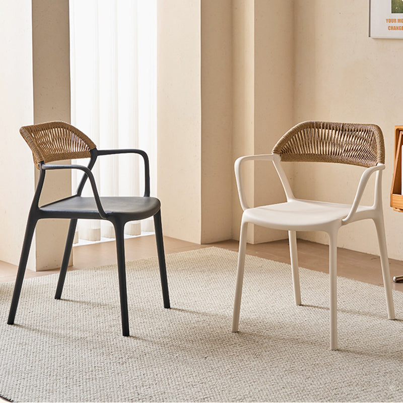 Modern Minimalist Square PP PE Rattan Weaving Dining Chair Backrest Armrest For Dining Room & Kitchen