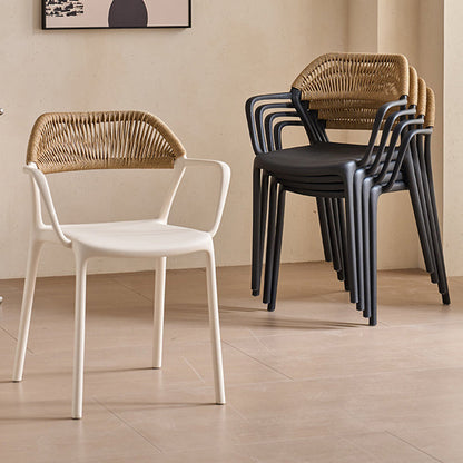 Modern Minimalist Square PP PE Rattan Weaving Dining Chair Backrest Armrest For Dining Room & Kitchen