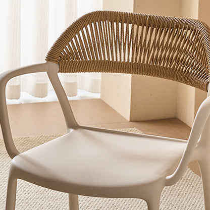Modern Minimalist Square PP PE Rattan Weaving Dining Chair Backrest Armrest For Dining Room & Kitchen