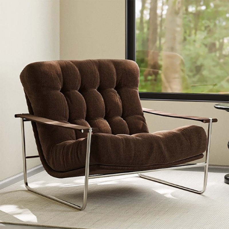 Contemporary Nordic Square Rectangular Corduroy Stainless Steel Accent Chair Backrest Armrest For Living Room