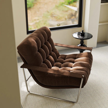 Contemporary Nordic Square Rectangular Corduroy Stainless Steel Accent Chair Backrest Armrest For Living Room