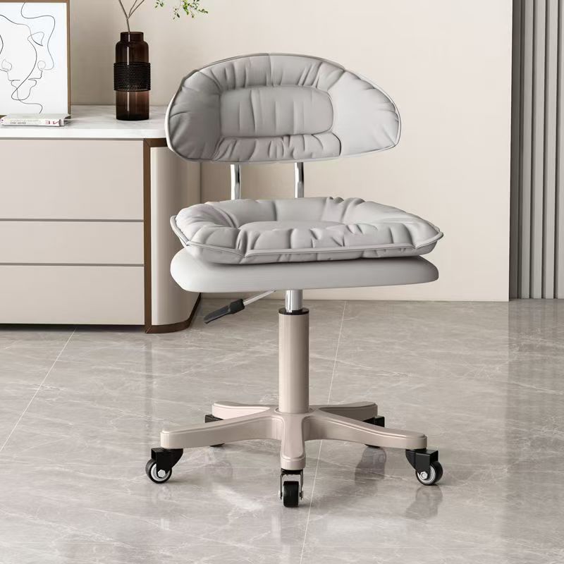 Modern Minimalist Square PU Leather Iron 360°Swivel Movable Height Adjustable Desk Chair Backrest Armless For Home Office