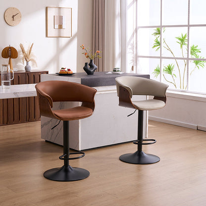 Modern Minimalist Square Rectangular Silicone Leather Solid Wood Iron Swivel Height-adjustable Bar Stool Backrest Armrest For Dining Room & Kitchen
