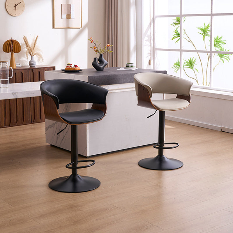 Modern Minimalist Square Rectangular Silicone Leather Solid Wood Iron Swivel Height-adjustable Bar Stool Backrest Armrest For Dining Room & Kitchen