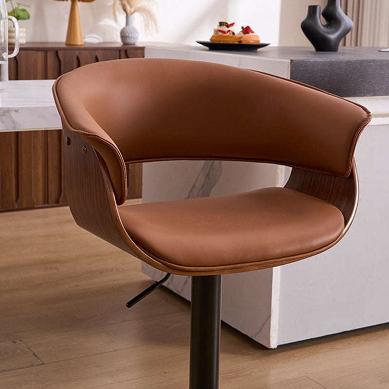 Modern Minimalist Square Rectangular Silicone Leather Solid Wood Iron Swivel Height-adjustable Bar Stool Backrest Armrest For Dining Room & Kitchen