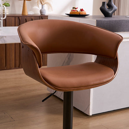 Modern Minimalist Square Rectangular Silicone Leather Solid Wood Iron Swivel Height-adjustable Bar Stool Backrest Armrest For Dining Room & Kitchen