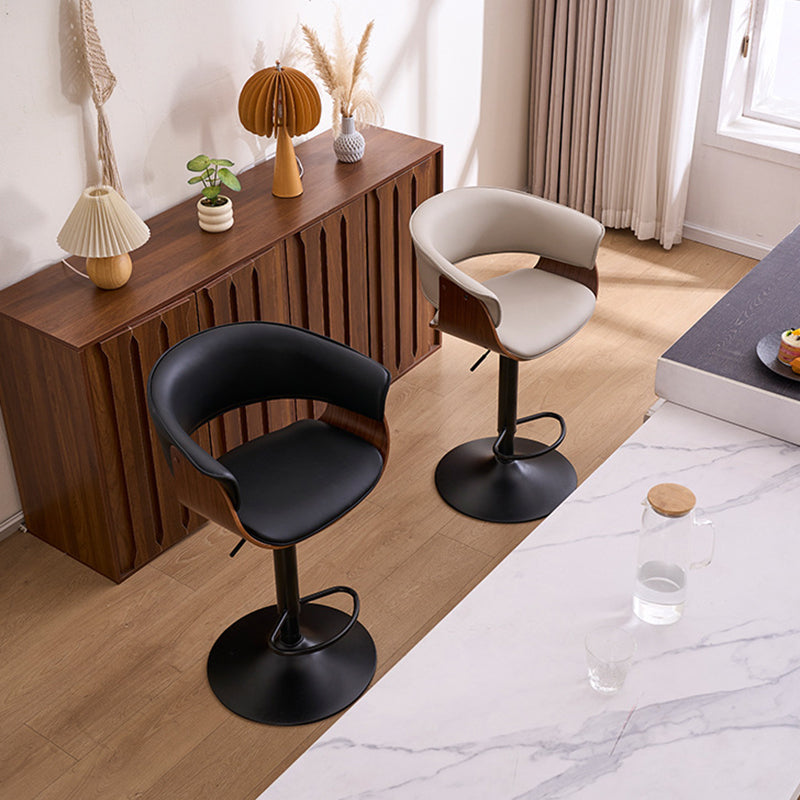 Modern Minimalist Square Rectangular Silicone Leather Solid Wood Iron Swivel Height-adjustable Bar Stool Backrest Armrest For Dining Room & Kitchen
