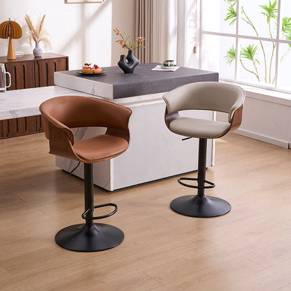 Modern Minimalist Square Rectangular Silicone Leather Solid Wood Iron Swivel Height-adjustable Bar Stool Backrest Armrest For Dining Room & Kitchen