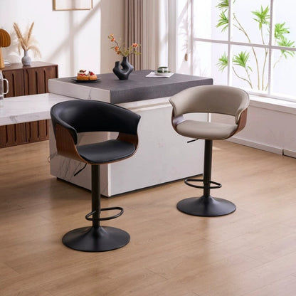Modern Minimalist Square Rectangular Silicone Leather Solid Wood Iron Swivel Height-adjustable Bar Stool Backrest Armrest For Dining Room & Kitchen