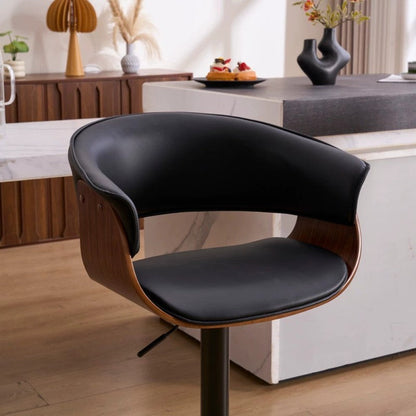 Modern Minimalist Square Rectangular Silicone Leather Solid Wood Iron Swivel Height-adjustable Bar Stool Backrest Armrest For Dining Room & Kitchen