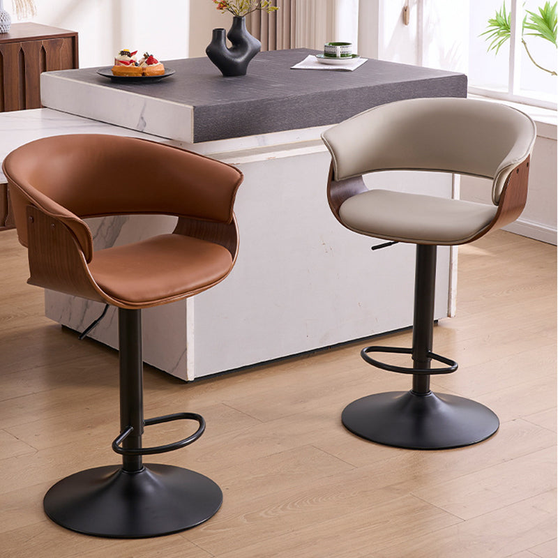Modern Minimalist Square Rectangular Silicone Leather Solid Wood Iron Swivel Height-adjustable Bar Stool Backrest Armrest For Dining Room & Kitchen