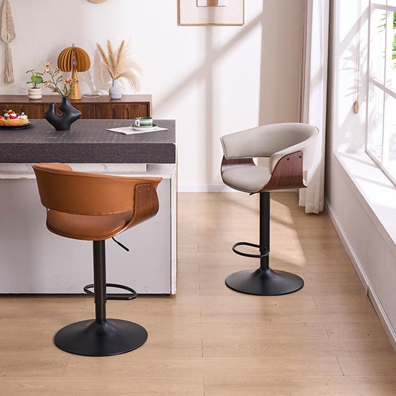 Modern Minimalist Square Rectangular Silicone Leather Solid Wood Iron Swivel Height-adjustable Bar Stool Backrest Armrest For Dining Room & Kitchen