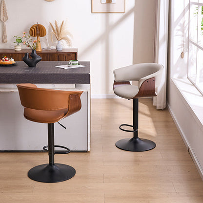 Modern Minimalist Square Rectangular Silicone Leather Solid Wood Iron Swivel Height-adjustable Bar Stool Backrest Armrest For Dining Room & Kitchen