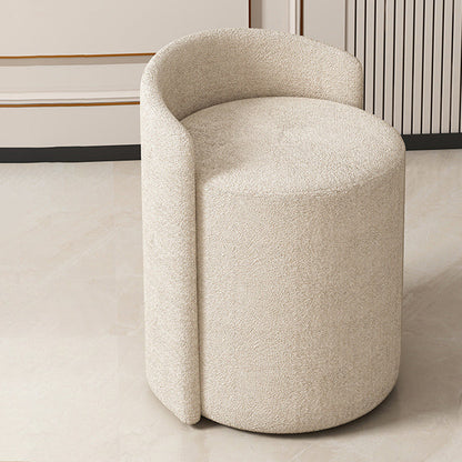 Modern Minimalist Round Faux Nappa Leather Lamb Fleece Poplar Wood Pine Wood Vanity Stool Backrest Armless For Bedroom