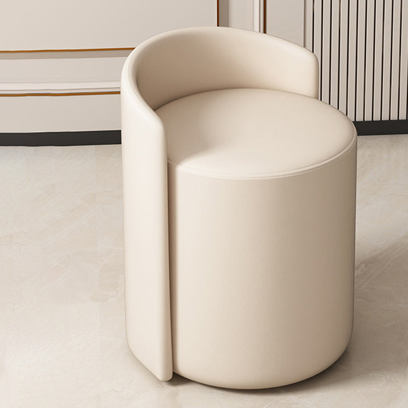 Modern Minimalist Round Faux Nappa Leather Lamb Fleece Poplar Wood Pine Wood Vanity Stool Backrest Armless For Bedroom