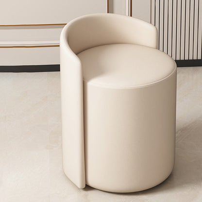 Modern Minimalist Round Faux Nappa Leather Lamb Fleece Poplar Wood Pine Wood Vanity Stool Backrest Armless For Bedroom