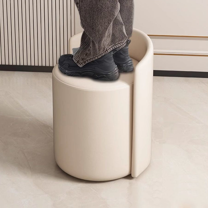 Modern Minimalist Round Faux Nappa Leather Lamb Fleece Poplar Wood Pine Wood Vanity Stool Backrest Armless For Bedroom