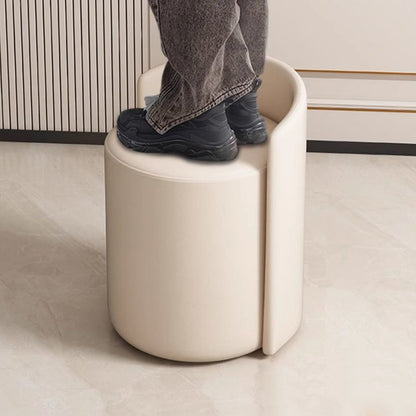 Modern Minimalist Round Faux Nappa Leather Lamb Fleece Poplar Wood Pine Wood Vanity Stool Backrest Armless For Bedroom