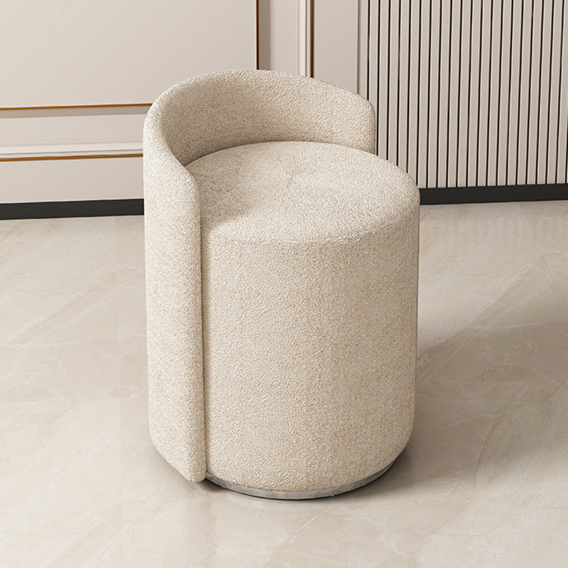 Modern Minimalist Round Faux Nappa Leather Lamb Fleece Poplar Wood Pine Wood Vanity Stool Backrest Armless For Bedroom