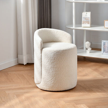 Modern Minimalist Round Faux Nappa Leather Lamb Fleece Poplar Wood Pine Wood Vanity Stool Backrest Armless For Bedroom