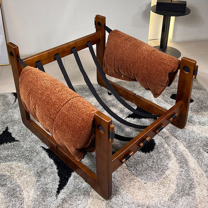 Contemporary Retro Square Rectangular Ash Wood Chenille Removable Accent Chair Backrest Armrest For Living Room