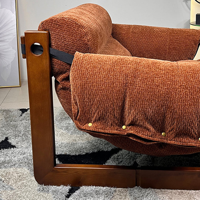 Contemporary Retro Square Rectangular Ash Wood Chenille Removable Accent Chair Backrest Armrest For Living Room