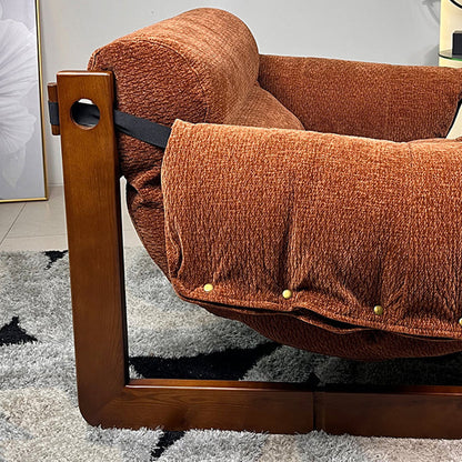 Contemporary Retro Square Rectangular Ash Wood Chenille Removable Accent Chair Backrest Armrest For Living Room