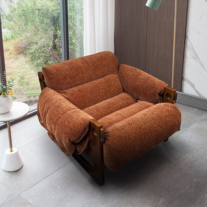 Contemporary Retro Square Rectangular Ash Wood Chenille Removable Accent Chair Backrest Armrest For Living Room