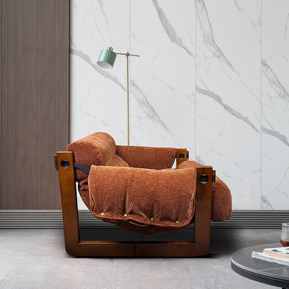 Contemporary Retro Square Rectangular Ash Wood Chenille Removable Accent Chair Backrest Armrest For Living Room