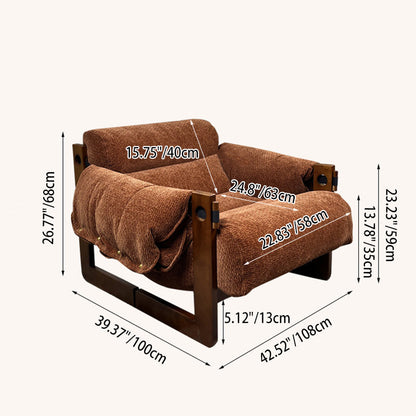 Contemporary Retro Square Rectangular Ash Wood Chenille Removable Accent Chair Backrest Armrest For Living Room
