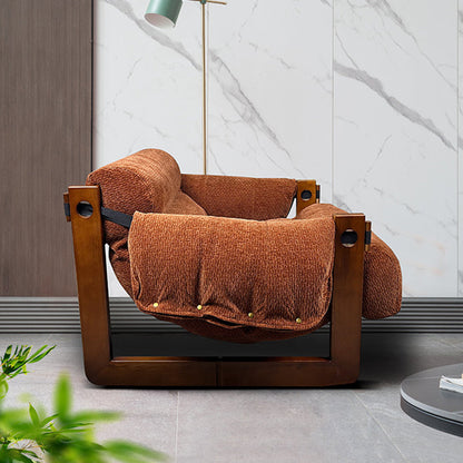Contemporary Retro Square Rectangular Ash Wood Chenille Removable Accent Chair Backrest Armrest For Living Room