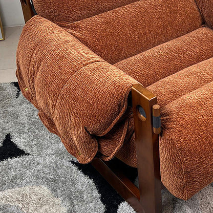 Contemporary Retro Square Rectangular Ash Wood Chenille Removable Accent Chair Backrest Armrest For Living Room