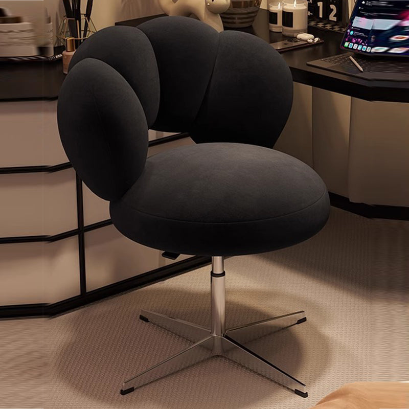Modern Minimalist Round Lamb Fleece Velvet Carbon Steel Height Adjustable 360°Swivel Vanity Stool Backrest Armless For Bedroom