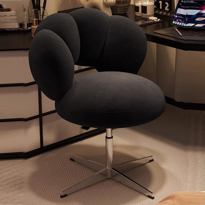 Modern Minimalist Round Lamb Fleece Velvet Carbon Steel Height Adjustable 360°Swivel Vanity Stool Backrest Armless For Bedroom