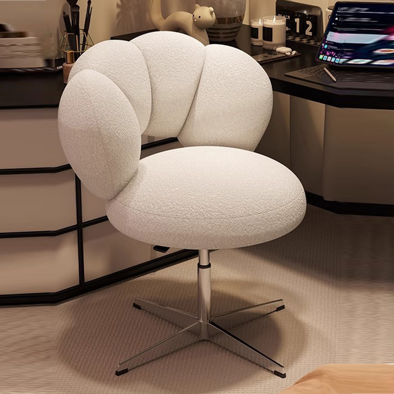 Modern Minimalist Round Lamb Fleece Velvet Carbon Steel Height Adjustable 360°Swivel Vanity Stool Backrest Armless For Bedroom