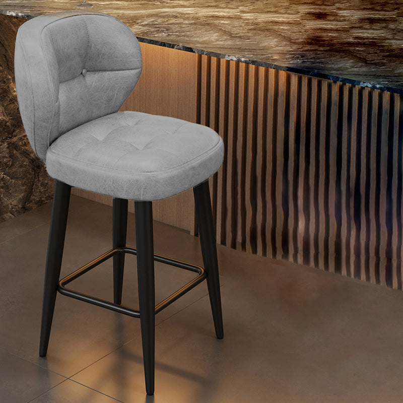 Contemporary Retro Square Oil Wax Leather Carbon Steel 360°Swivel Bar Stool Backrest Armless For Dining Room & Kitchen
