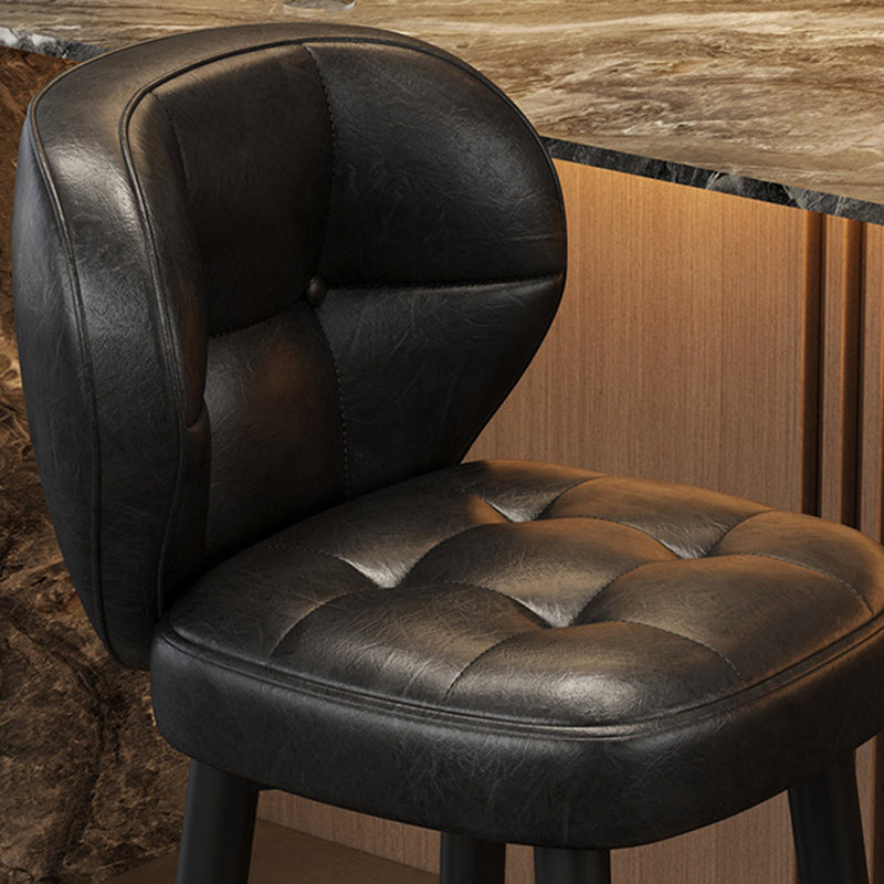 Contemporary Retro Square Oil Wax Leather Carbon Steel 360°Swivel Bar Stool Backrest Armless For Dining Room & Kitchen