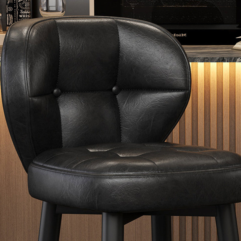 Contemporary Retro Square Oil Wax Leather Carbon Steel 360°Swivel Bar Stool Backrest Armless For Dining Room & Kitchen