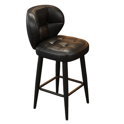 Contemporary Retro Square Oil Wax Leather Carbon Steel 360°Swivel Bar Stool Backrest Armless For Dining Room & Kitchen