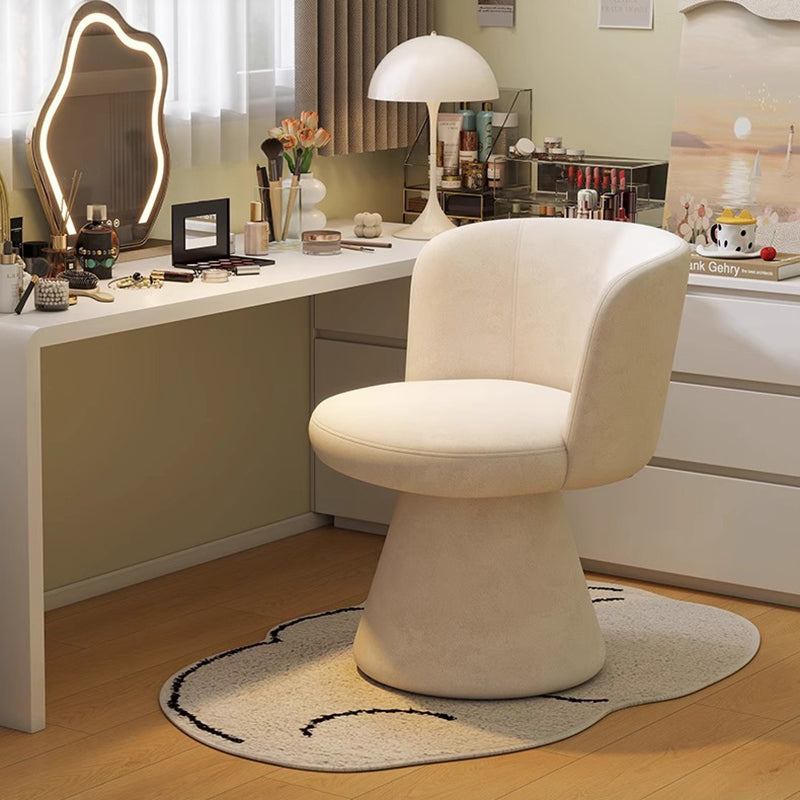 Contemporary Nordic Round Chenille Solid Wood 360°Swivel Vanity Stool Backrest Armless For Bedroom