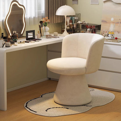 Contemporary Nordic Round Chenille Solid Wood 360°Swivel Vanity Stool Backrest Armless For Bedroom