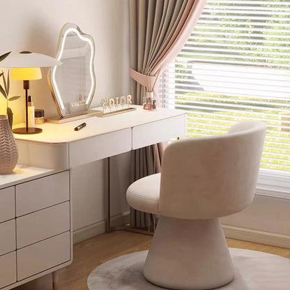 Contemporary Nordic Round Chenille Solid Wood 360°Swivel Vanity Stool Backrest Armless For Bedroom